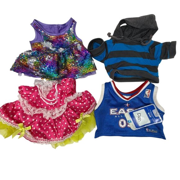 Build-A-Bear BAB Shirt Dress Lot Lalaloopsy Sequin Rainbow Stripe Hood BB jersey - Picture 1 of 10